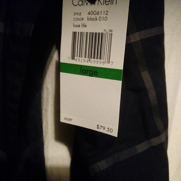 CALVIN KLEIN NEW BUTTON DOWN BLACK PLAID SIZE L - Picture 5 of 8